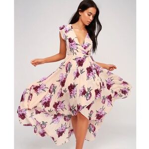Lulus French Countryside Blush Floral Print High-low Dress Pink - Size M